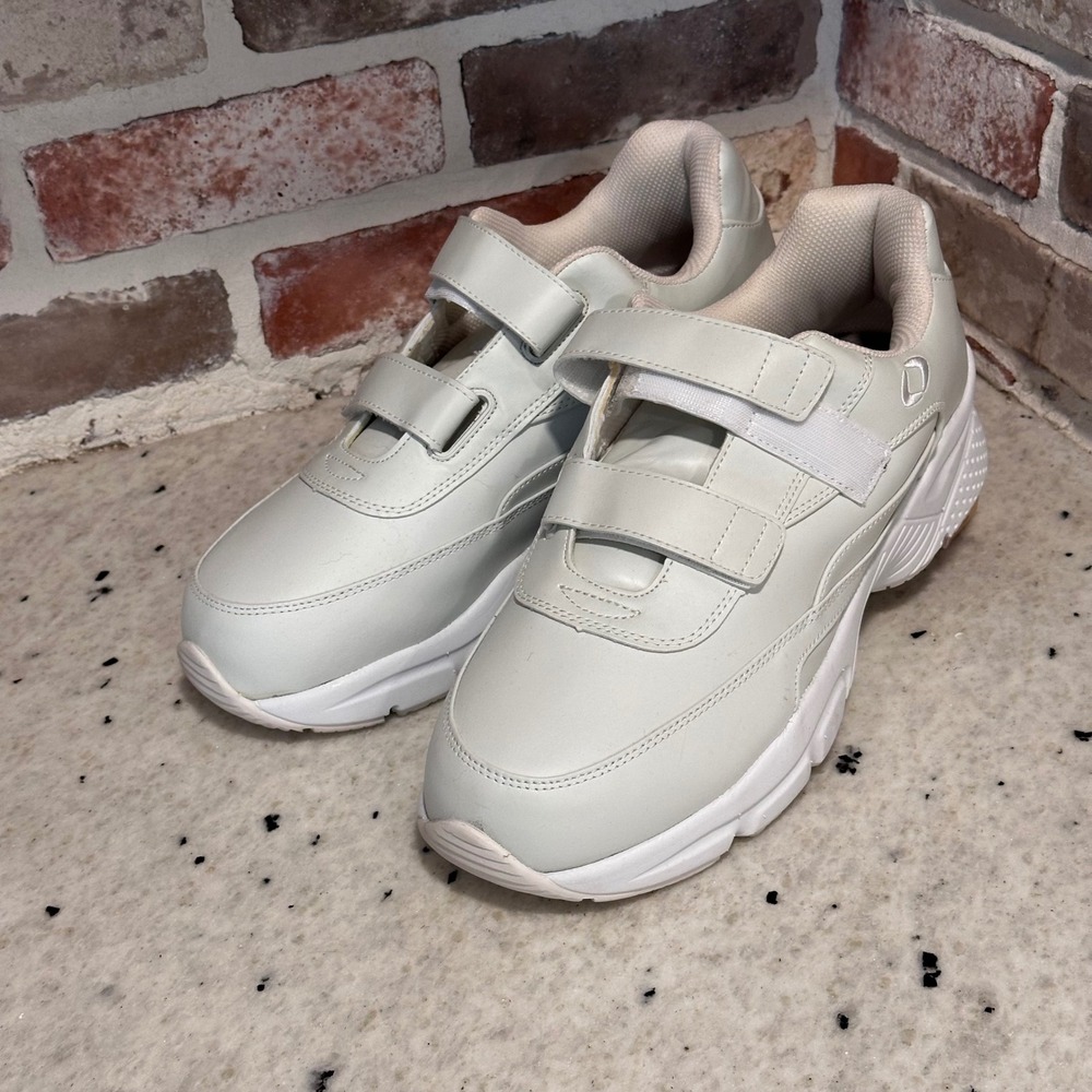 Apex Walking Shoes Men White Leather Hook Loop Straps Orthopedic Senior Size 12W
